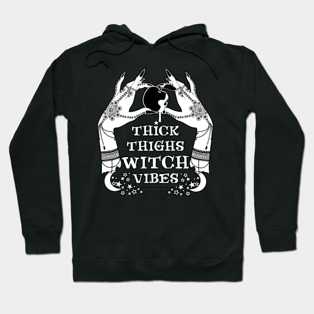 Thick Thighs Witch Vibes Halloween Hoodie by PunnyPoyoShop